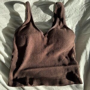 Altar'd State Brown Ribbed Crop Tank Top with V-Neck and Sleeveless Design